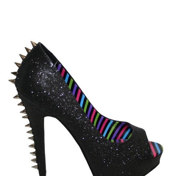 Too Fast Black Glitter Spike Heel Rockabilly Pinup - Picture 2 of 3